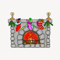 Christmas fireplace collage element, cute illustration vector. Free public domain CC0 image.