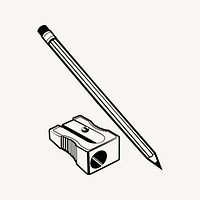 Pencil and sharpener drawing, black and white illustration vector. Free public domain CC0 image.