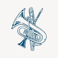 Brass instruments collage element, cute illustration vector. Free public domain CC0 image.