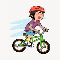 Boy ride a bike clipart, cartoon character illustration vector. Free public domain CC0 image.