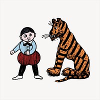 Man and tiger clipart, circus character illustration vector. Free public domain CC0 image.