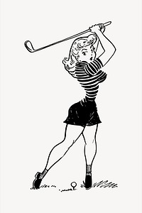 Female golfer clipart, cartoon character illustration vector. Free public domain CC0 image.