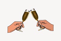 Clinking champagne glasses clipart, food illustration vector. Free public domain CC0 image.