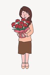 Woman with roses clipart, Valentine's illustration vector. Free public domain CC0 image.