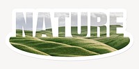 Nature word, white border sticker typography