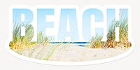 Beach word, white border sticker typography