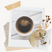 Coffee cup instant film frame, aesthetic flower design