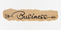 Business word, black calligraphy on torn kraft paper