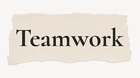 Teamwork word, beige torn paper typography