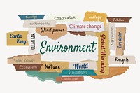 Environment word, torn paper typography psd