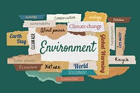 Environment word, torn paper typography psd