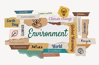 Environment word, torn paper typography psd