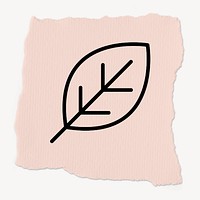 Leaf icon, torn paper scrap, pink design