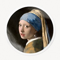 Girl with Pearl Earring badge, famous painting, remixed by rawpixel