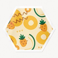 Tropical pineapple pattern hexagon badge, cute fruit image