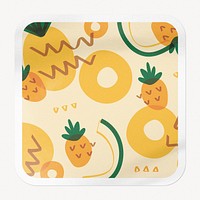 Tropical pineapple pattern square badge, cute fruit image
