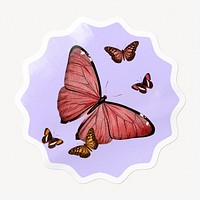 Pink butterfly starburst badge, aesthetic illustration