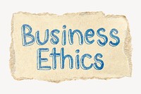 Business ethics word, torn craft paper typography psd