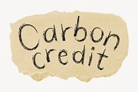 Carbon credit word, torn craft paper typography psd