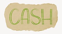 Cash word, torn craft paper typography psd