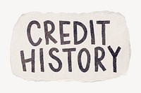 Credit history word, ripped paper typography psd