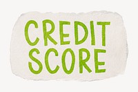 Credit score word, ripped paper typography psd