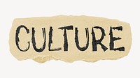 Culture word, torn craft paper typography psd