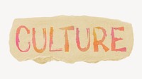 Culture word, torn craft paper typography psd