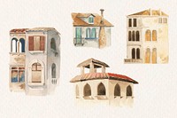 Vintage European architectural building vector watercolor set
