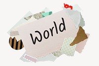 World word, aesthetic paper collage typography