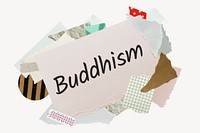 Buddhism word, aesthetic paper collage typography