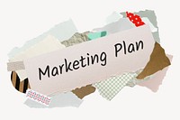 Marketing plan word, aesthetic paper collage typography