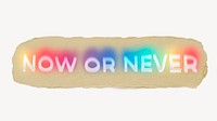 Now or never ripped paper word typography