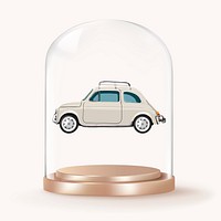 Classic car in glass dome, vintage vehicle concept art