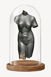 Nude woman statue in glass dome, aesthetic sculpture concept art
