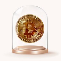 Bitcoin cryptocurrency in glass dome, finance concept art