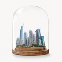 Office buildings in glass dome, cityscape concept art