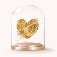Gold glittery heart in glass dome, Valentine's Day concept art