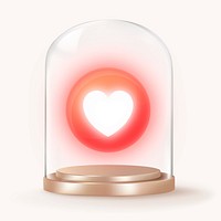 Neon heart in glass dome, Valentine's Day concept art