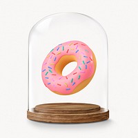 3D donut in glass dome, dessert concept art