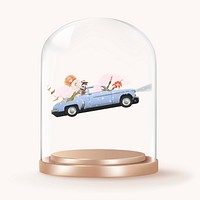 Surreal flying car in glass dome, vehicle concept art
