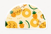 Cute pineapple, abstract memphis pattern sticker, oval clipart with white border label
