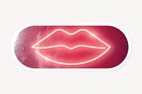Sexy lips neon sign, long oval shape white border label