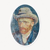 Van Gogh's self portrait painting, oval clipart with white border, remixed by rawpixel.
