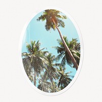 Summer palm trees, oval white border label