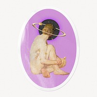 Galaxy goddess clipart, fantasy sticker in oval shape