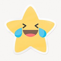 Laughing star emoji, funny clipart with white border