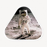 Astronaut walking on the moon, triangle clipart with white border