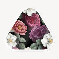 Flower vintage illustration, beautiful botanical sticker, triangle clipart with white border