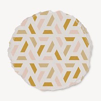 Geometric patterned badge, ripped paper texture psd